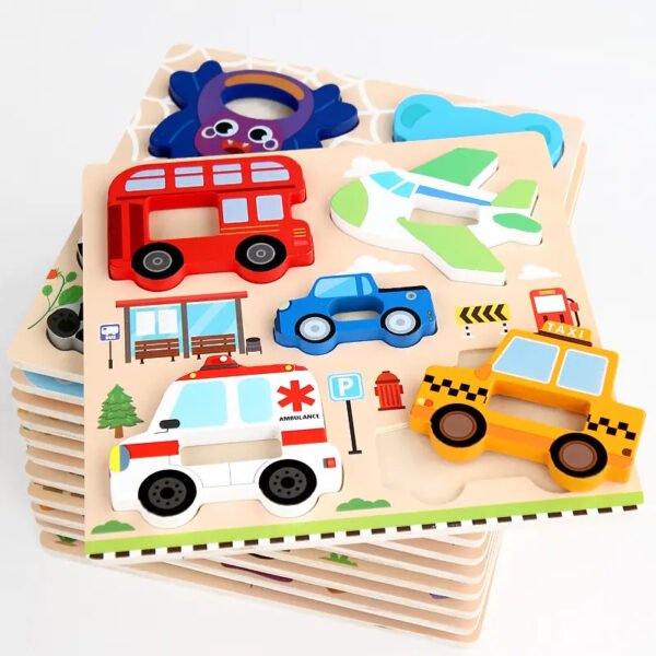 Creative Wooden 3D Puzzle Board Animal Dinosaur Traffic Cognitive Children Puzzle Toy Kids Early Education Wooden Puzzle Toys