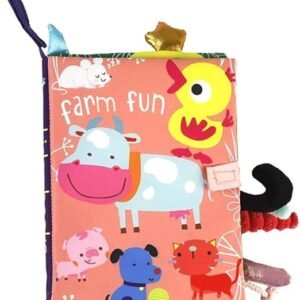 Baby Soft Cloth Book, Farm Animals Theme with 3D Tails, Sensory Educational Toy for Infants and Toddlers, 18.5 x 15 cm