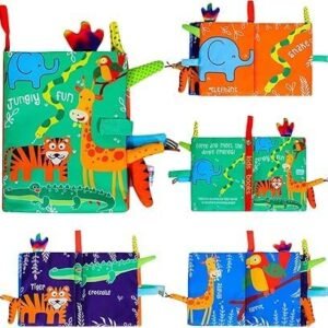 Jungle Animals Soft Baby Book, Interactive Cloth Book with Elephant Tiger Giraffe, 18.5 x 15 cm
